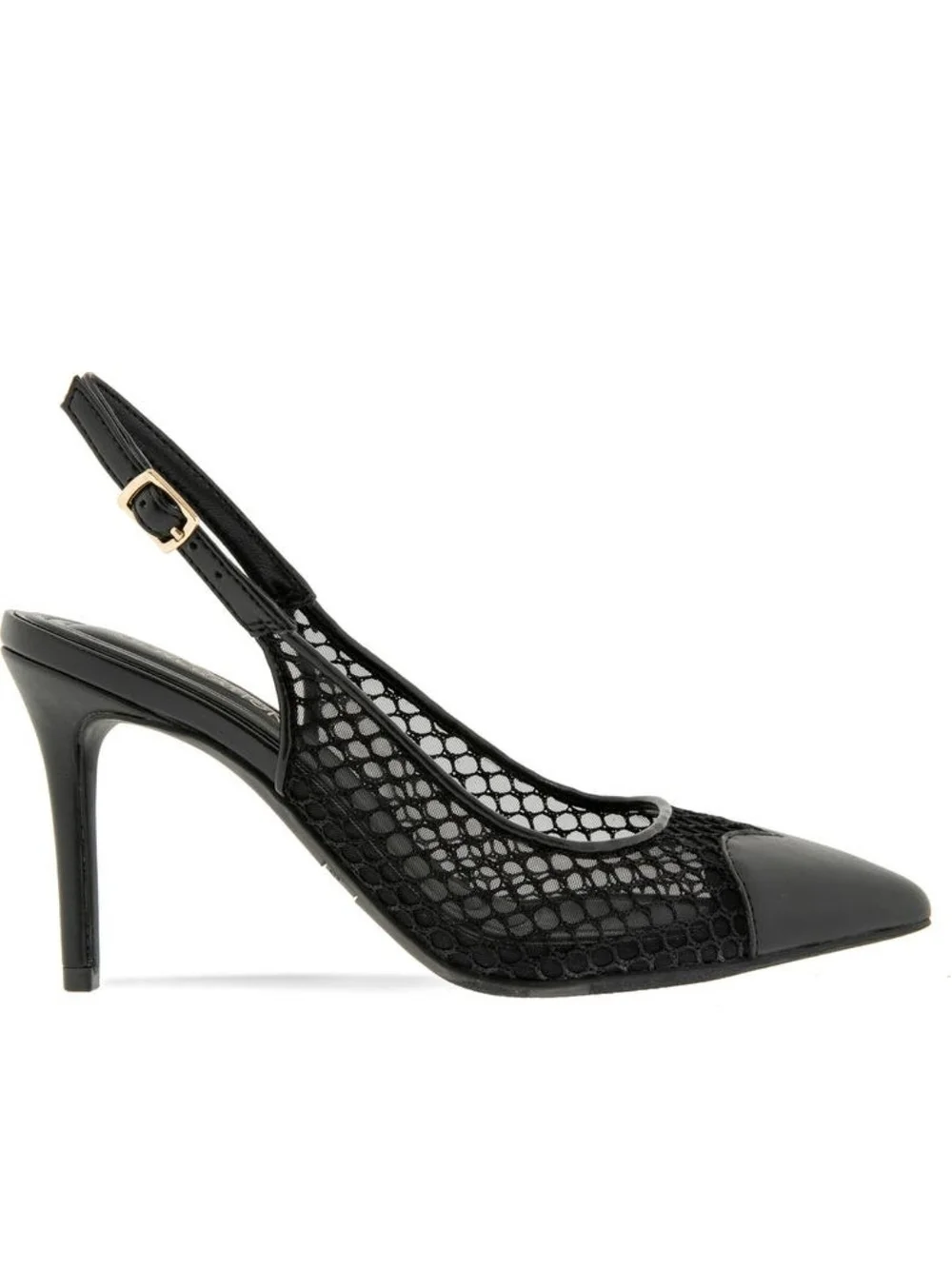 BCBGeneration Black Mesh Pointed Slingback Heels